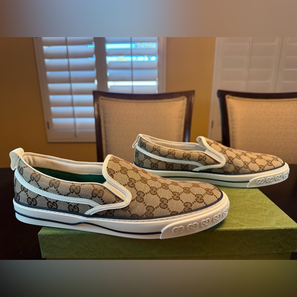 New Gucci GG Supreme Logo Tennis 1977 Slip On Sneaker Shoes Size UK 12.5 / US 13 - Picture 3 of 16